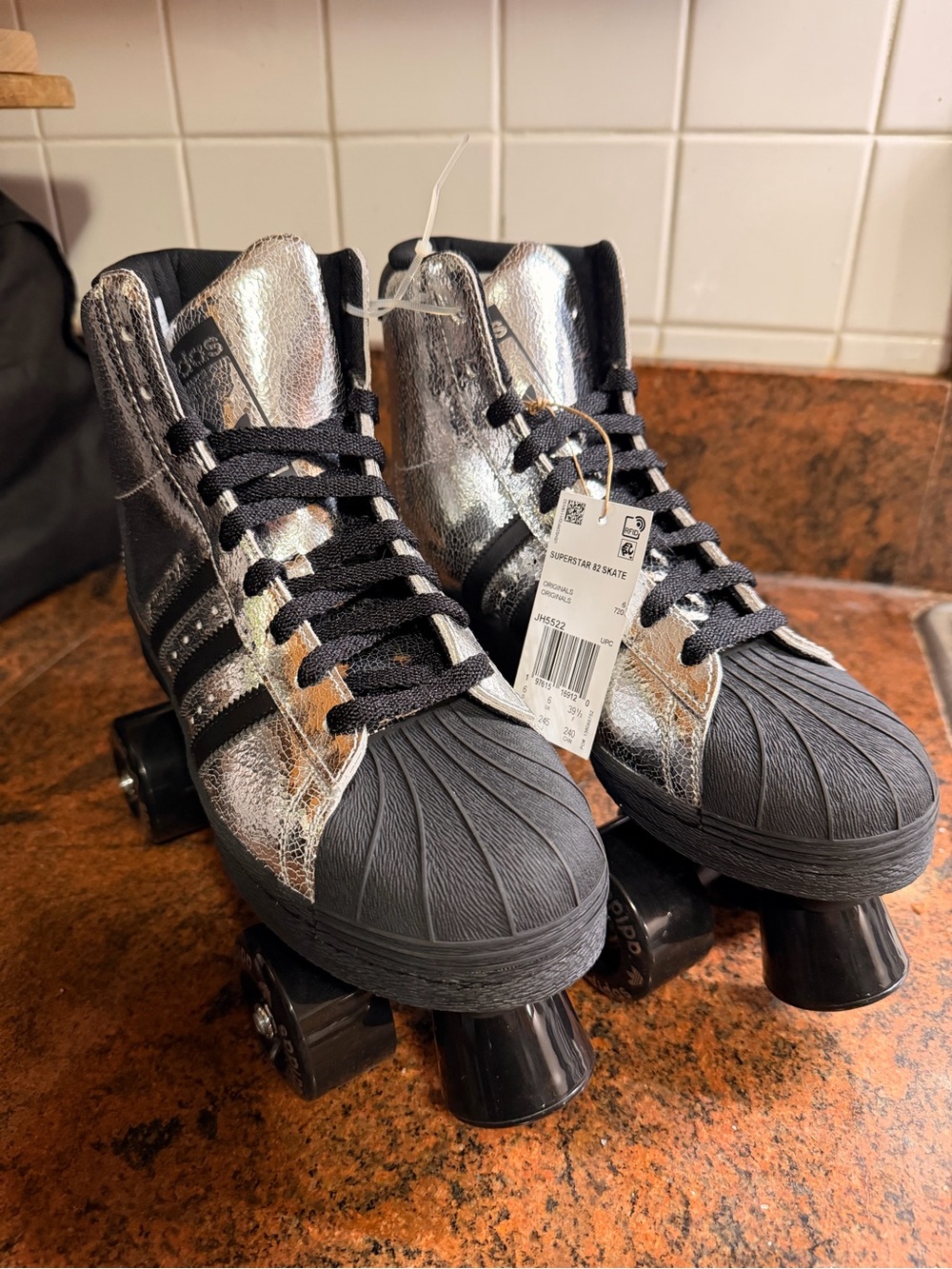 Adidas Silver and Black Women's Roller Skate Sneakers